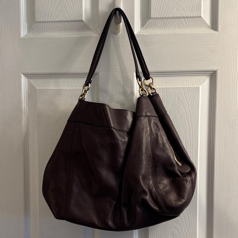 Coach Dark Brown Leather Shoulder Bag with Gold Hardware - Picture 6 of 8